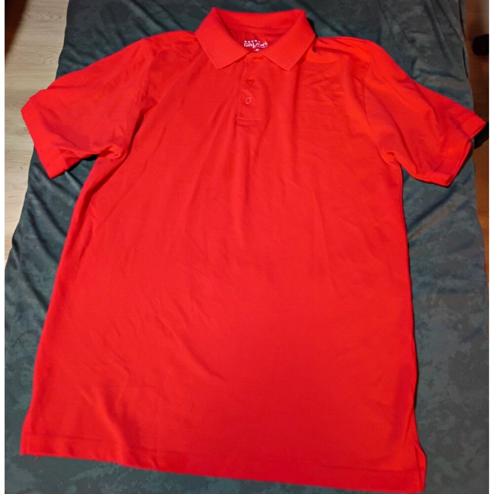 GALAXY by Harvic Men's Red Solid Short Sleeve Collared Button Polo, Size M